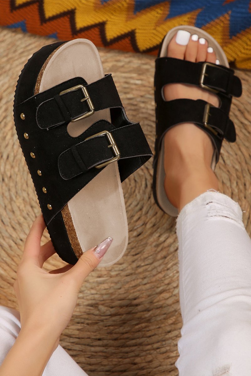 Sandalias plataforma con doble correa ajustable - Carmen Modas - Slides Shoes + Flip Flops