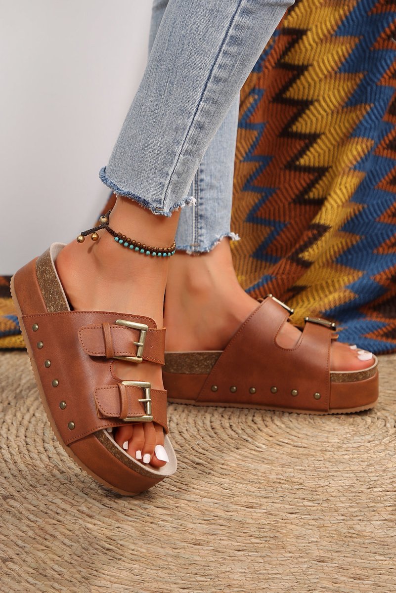 Sandalias plataforma con hebilla doble cómodas mujer - Carmen Modas - Slides Shoes + Flip Flops