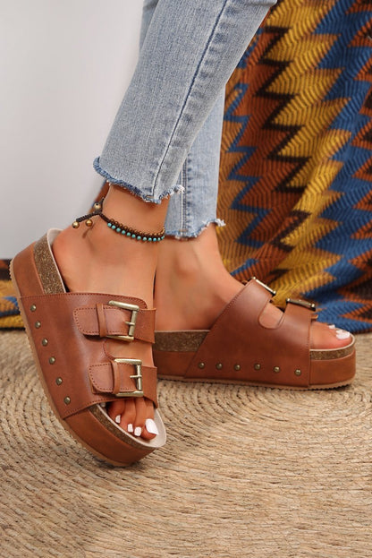 Sandalias plataforma con hebilla doble cómodas mujer - Carmen Modas - Slides Shoes + Flip Flops