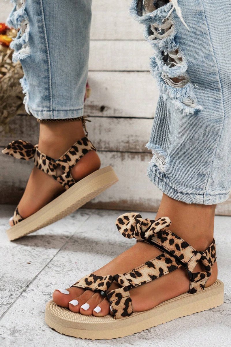 Sandalias Plataforma Leopardo Mujer Lazo Casual - Carmen Modas - Sandals