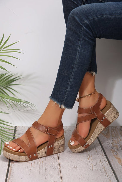Sandalias Plataforma Mujer Chestnut Hollow Velcro Casual - Carmen Modas - Sandals