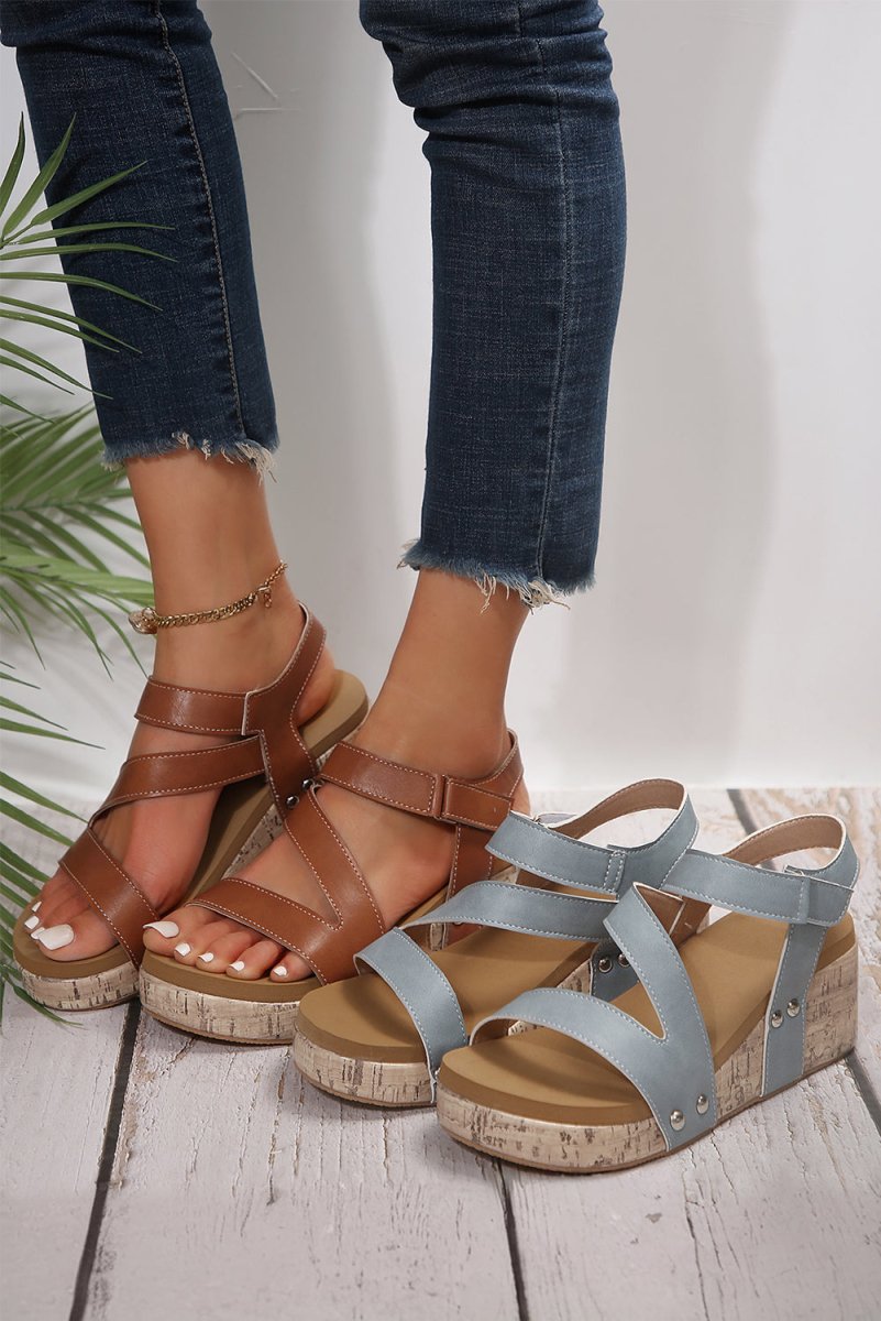 Sandalias Plataforma Mujer Chestnut Hollow Velcro Casual - Carmen Modas - Sandals