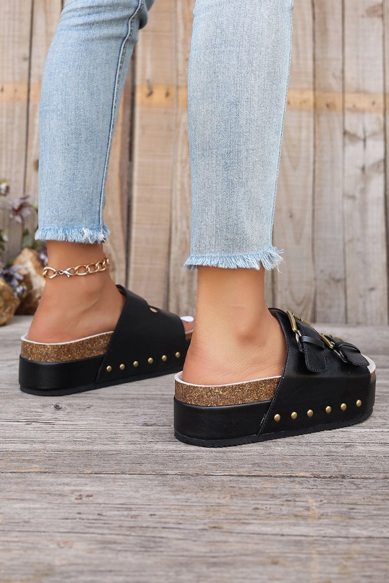 Sandalias Plataforma Mujer con Doble Hebilla y Estilo Retro - Carmen Modas - Slides Shoes + Flip Flops
