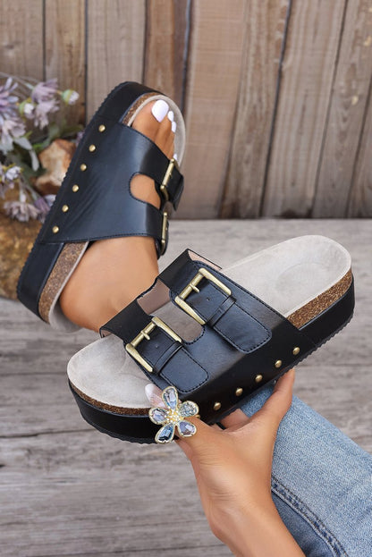 Sandalias Plataforma Mujer con Doble Hebilla y Estilo Retro - Carmen Modas - Slides Shoes + Flip Flops