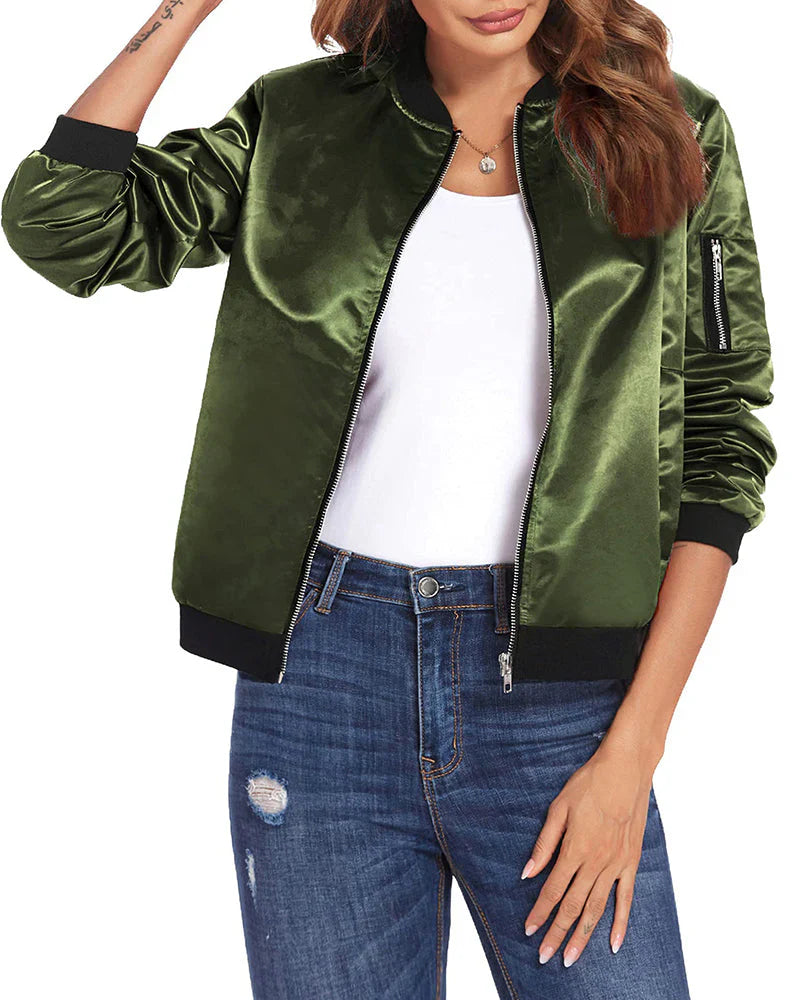 Chaqueta bomber para mujer | Detalle de cremallera