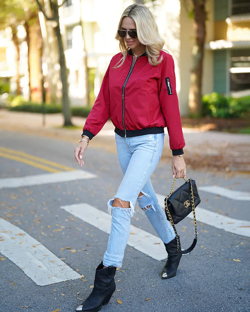 Chaqueta bomber para mujer | Detalle de cremallera