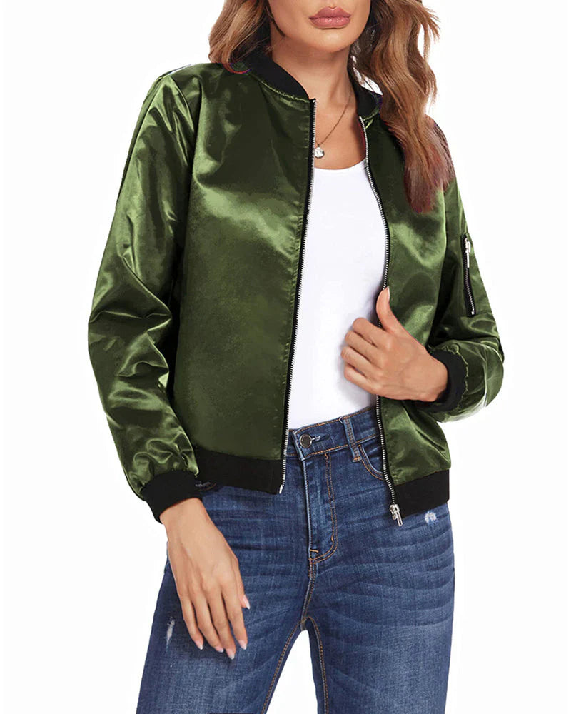 Chaqueta bomber para mujer | Detalle de cremallera