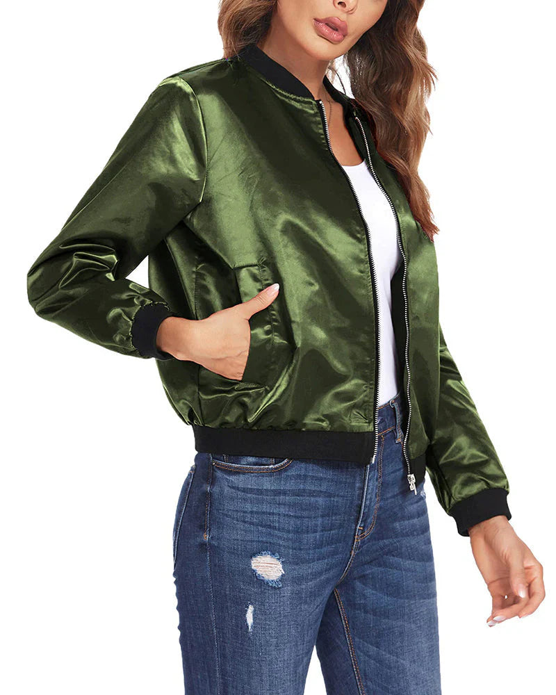 Chaqueta bomber para mujer | Detalle de cremallera