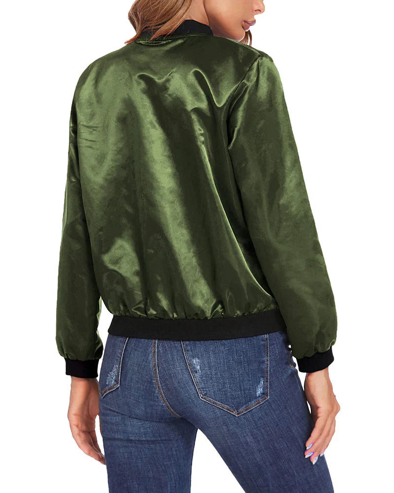 Chaqueta bomber para mujer | Detalle de cremallera