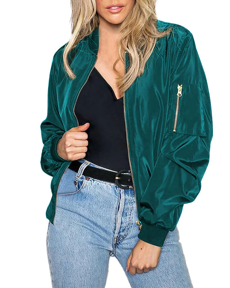 Chaqueta bomber para mujer | Detalle de cremallera