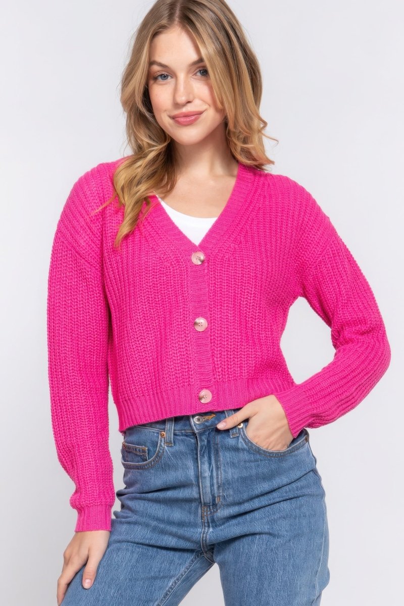 Suéter Cardigan Rosa de Cuello V y Manga Larga: Comodidad y Estilo - Carmen Modas - Sweaters