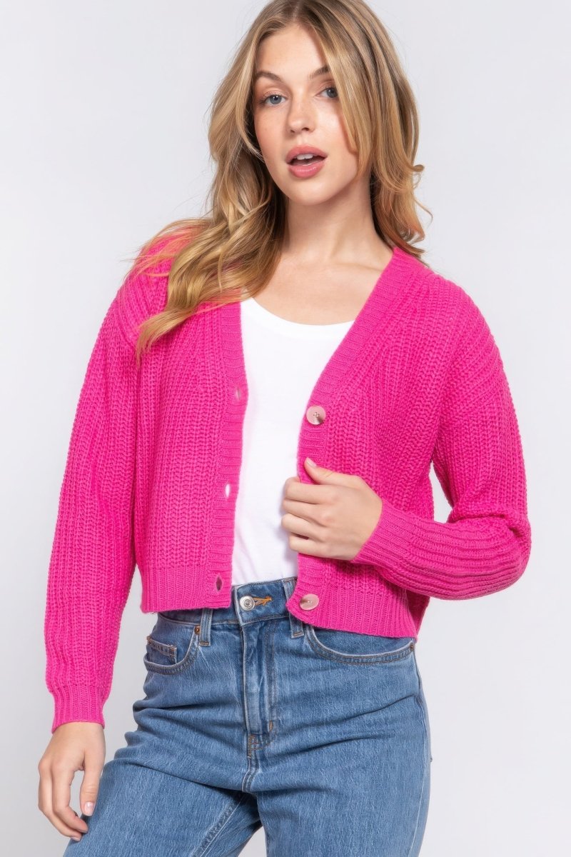 Suéter Cardigan Rosa de Cuello V y Manga Larga: Comodidad y Estilo - Carmen Modas - Sweaters