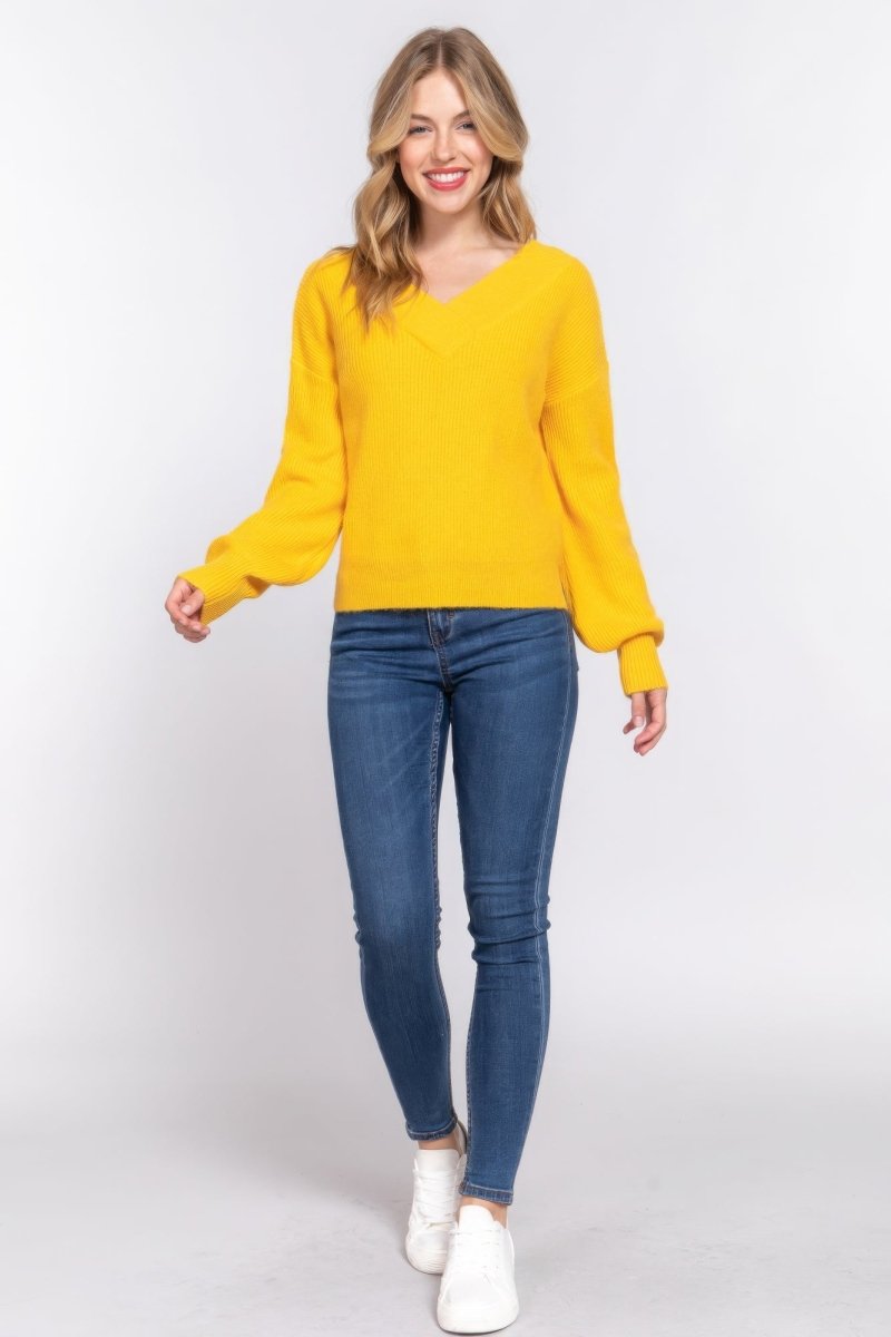 Suéter de Doble V - cuello en Amarillo - Estilo y Comodidad para toda ocasión - Carmen Modas - Sweaters