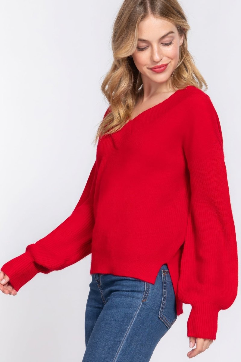 Sweater de Manga Larga con Doble Cuello en V - Estilo y Comodidad en Uno - Carmen Modas - Sweaters