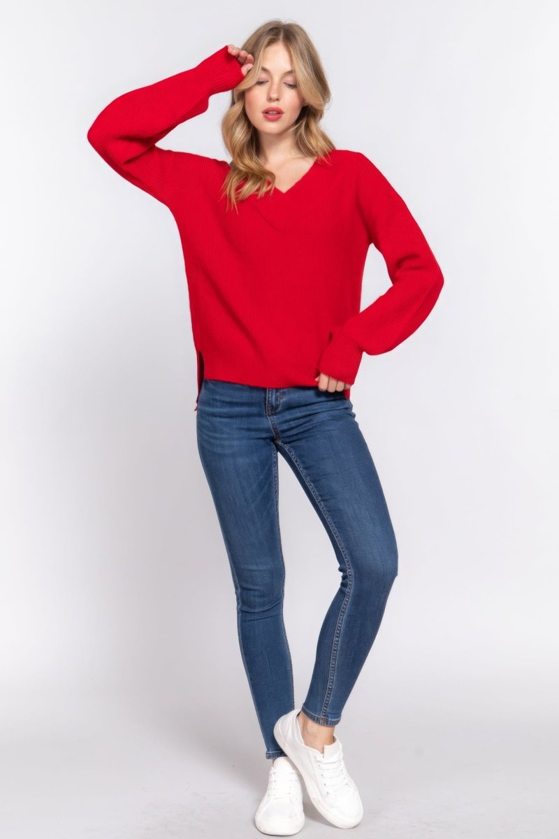 Sweater de Manga Larga con Doble Cuello en V - Estilo y Comodidad en Uno - Carmen Modas - Sweaters