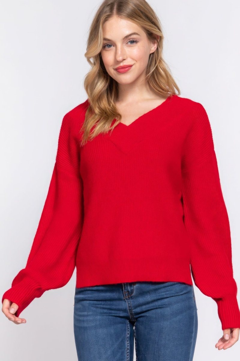 Sweater de Manga Larga con Doble Cuello en V - Estilo y Comodidad en Uno - Carmen Modas - Sweaters