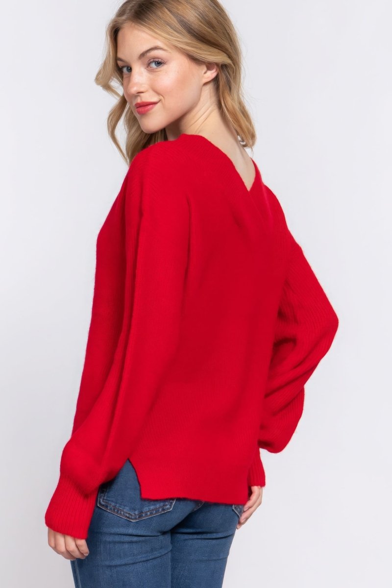 Sweater de Manga Larga con Doble Cuello en V - Estilo y Comodidad en Uno - Carmen Modas - Sweaters