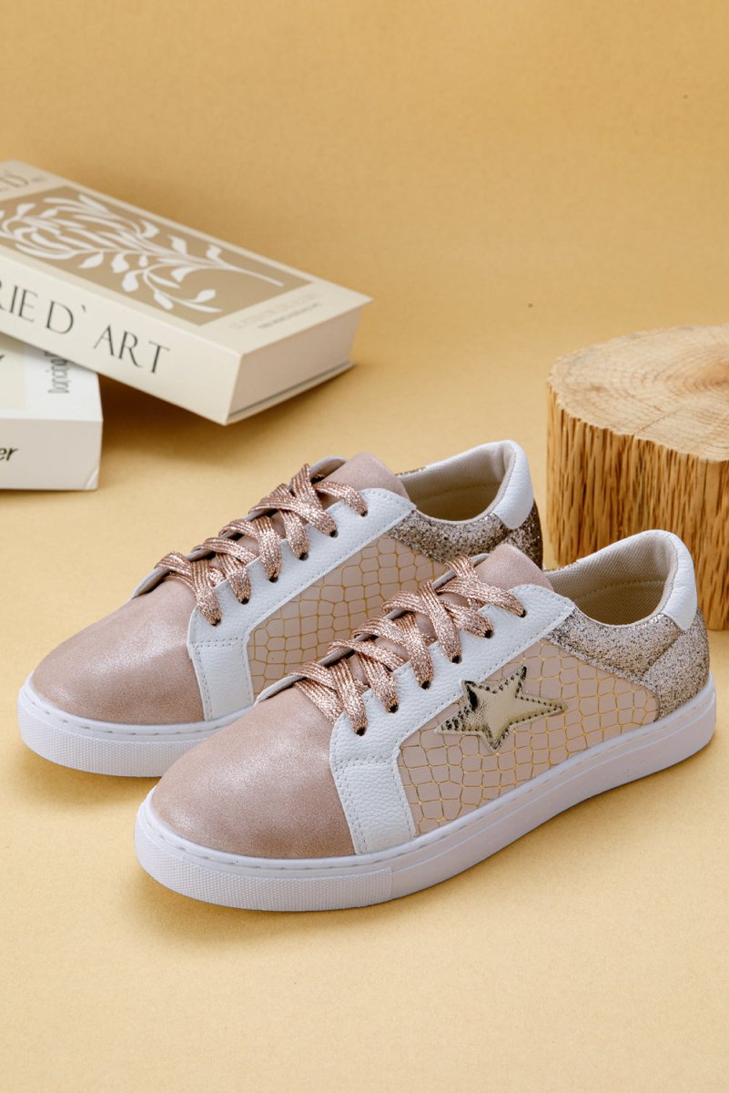Zapatillas PU con estrellas brillantes y diseño patchwork - Carmen Modas - Sneakers