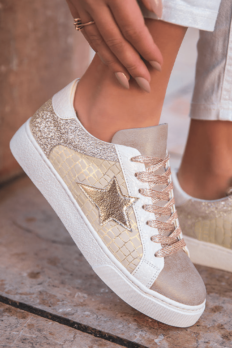 Zapatillas PU con estrellas brillantes y diseño patchwork - Carmen Modas - Sneakers