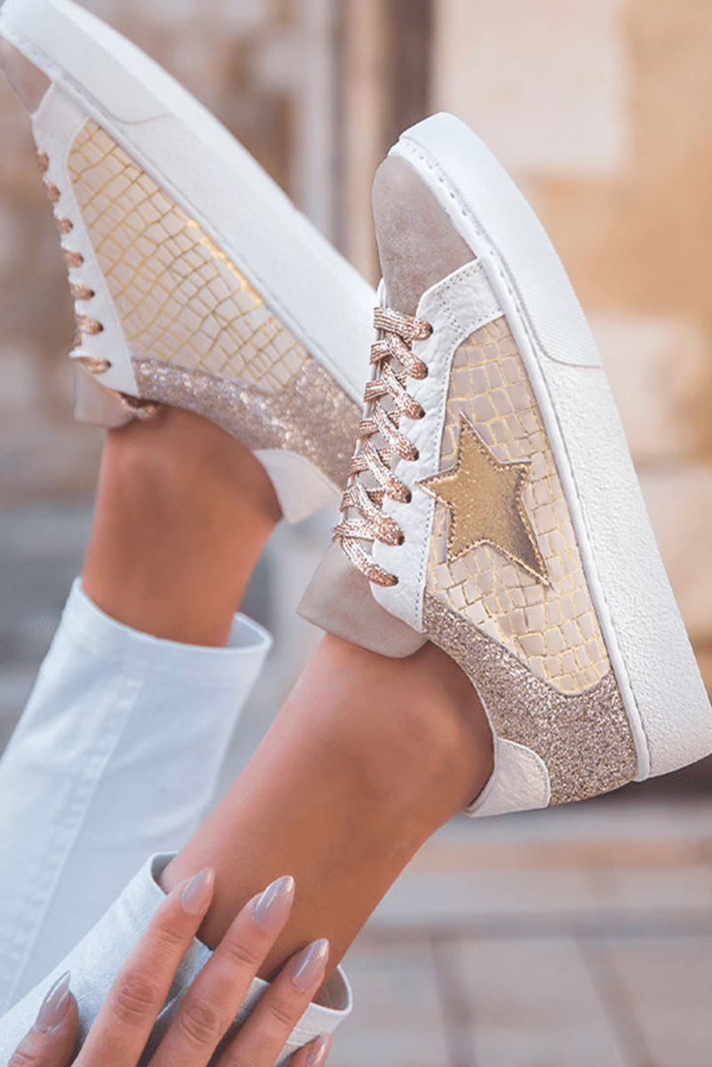 Zapatillas PU con estrellas brillantes y diseño patchwork - Carmen Modas - Sneakers