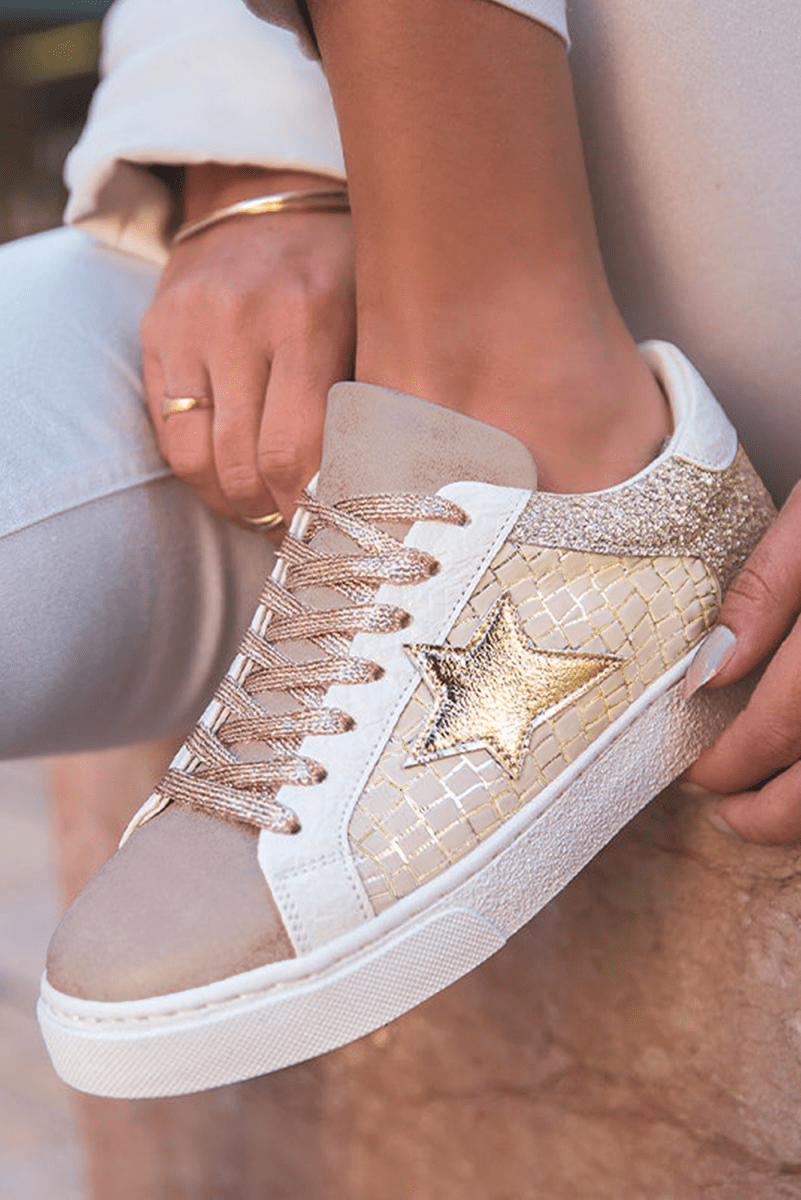 Zapatillas PU con estrellas brillantes y diseño patchwork - Carmen Modas - Sneakers