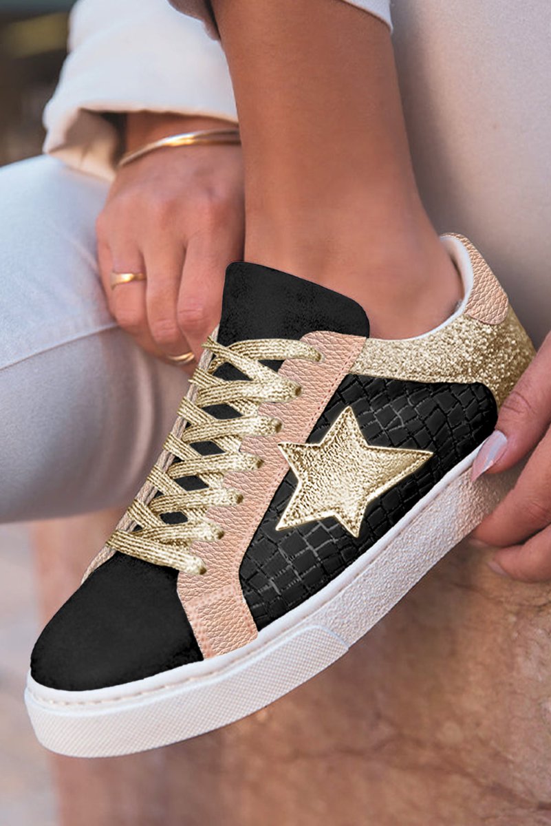 Zapatillas PU con estrellas brillantes y diseño patchwork - Carmen Modas - Sneakers
