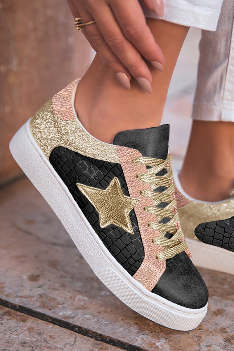 Zapatillas PU con estrellas brillantes y diseño patchwork - Carmen Modas - Sneakers