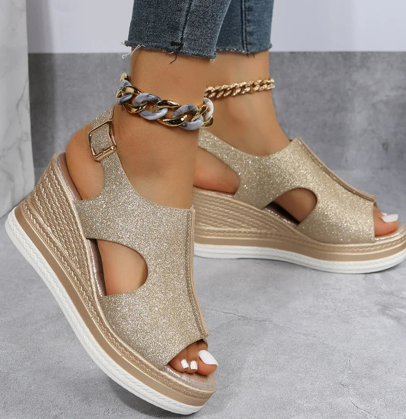 Mia | Chic Glitter Wedge Sandals - AMVIM