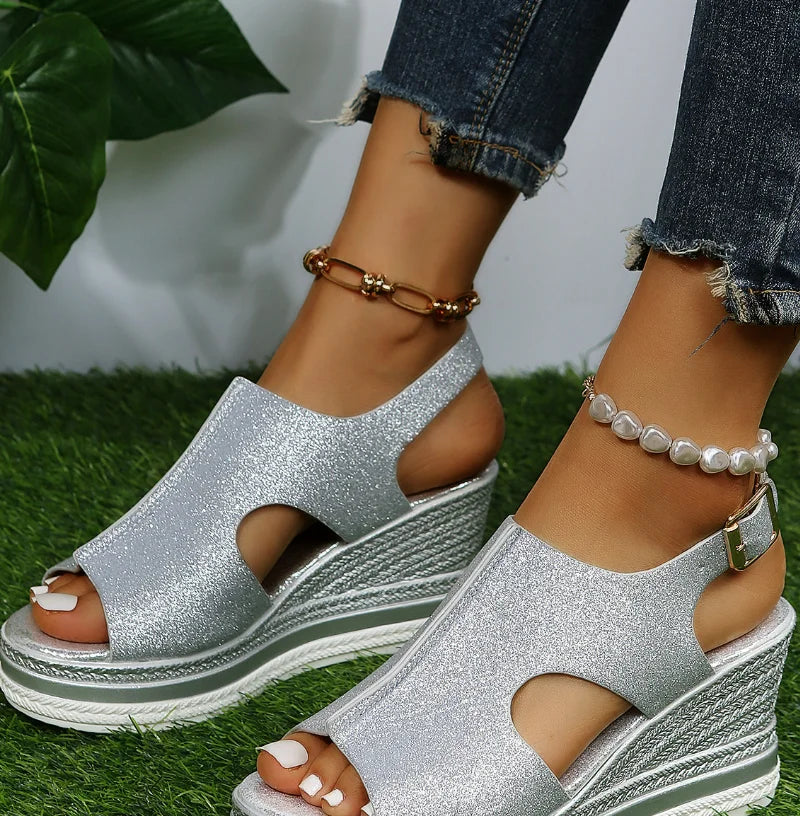 Mia | Chic Glitter Wedge Sandals - AMVIM