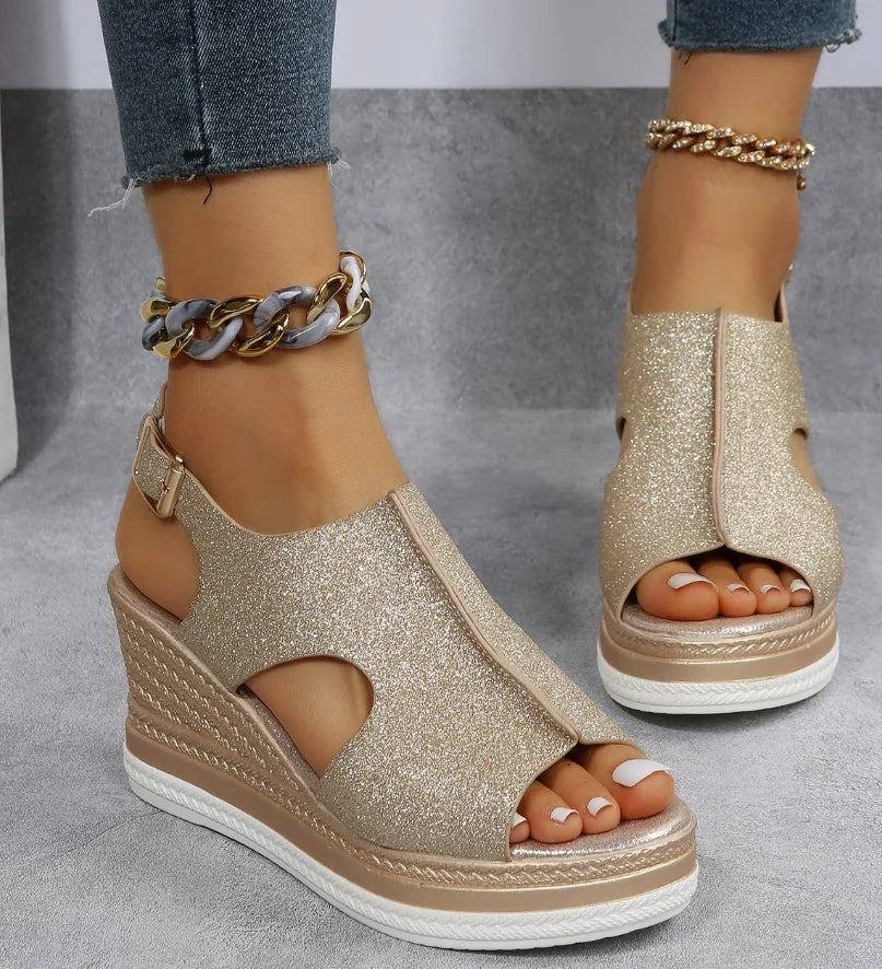 Mia | Chic Glitter Wedge Sandals - AMVIM