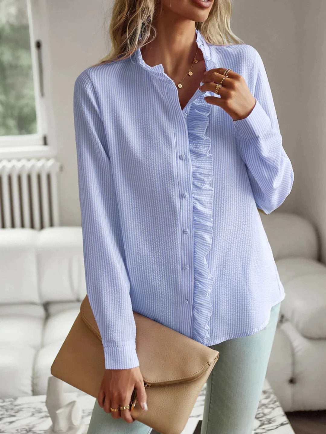 Celeste | Blue printed shirt - AMVIM