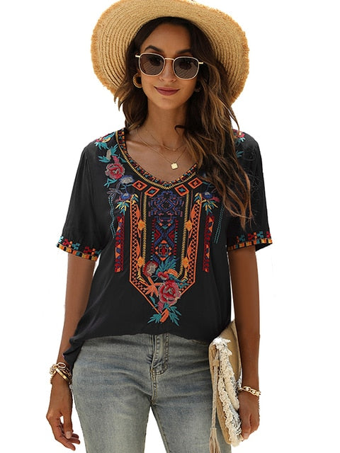 Elsa | Embroidered Mexican Slim Fit Blouse - Black / S - AMVIM