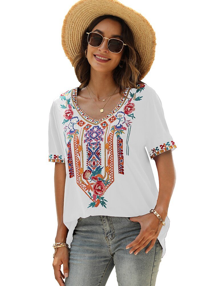 Elsa | Embroidered Mexican Slim Fit Blouse - AMVIM